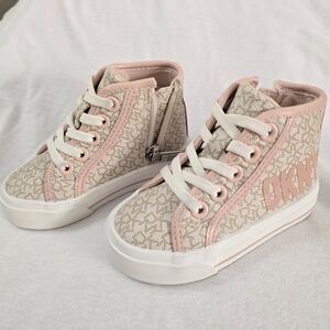 DKNY Pink and Cream Textured Sneakers